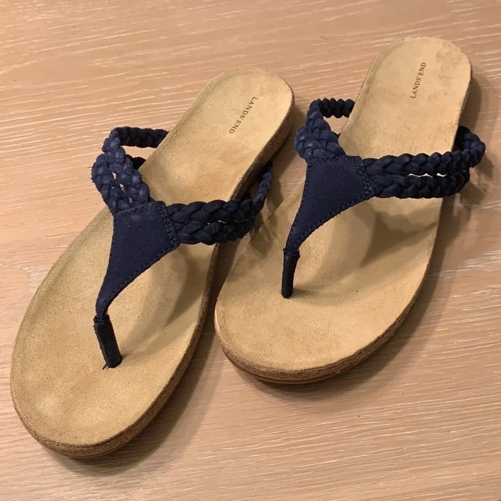 Lands End Navy or Abra sandals Sz 9 NWOB soft suede